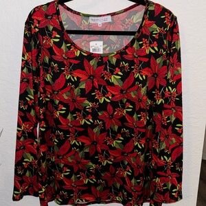 🌴C’est La Vie That’s Life Christmas Poinsettias Flowers Blouse Top Size 2X